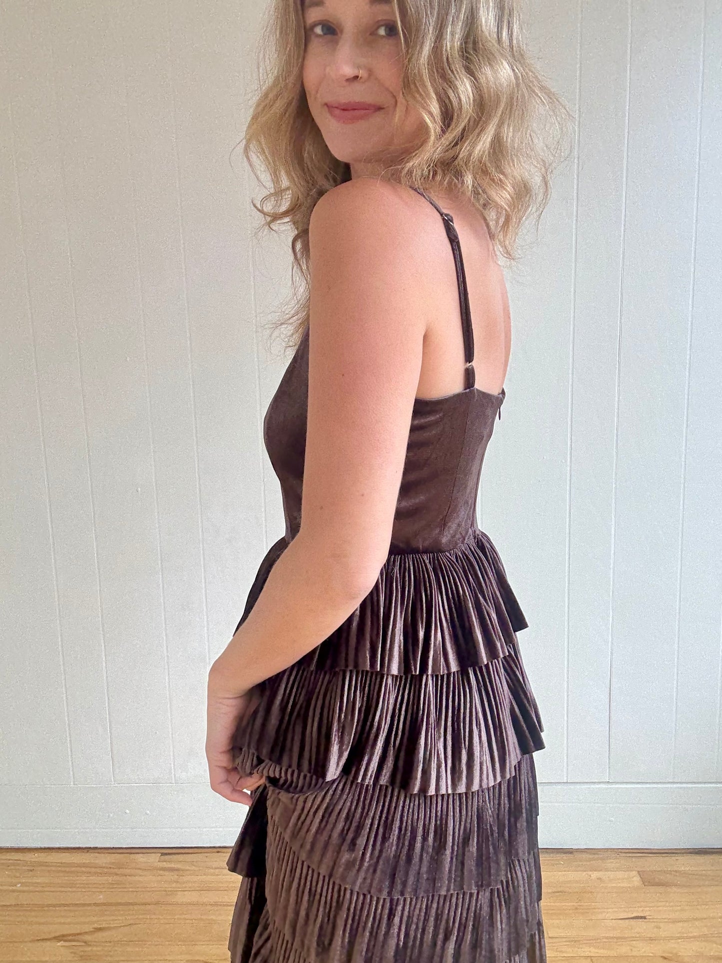 Velvety Pleated Tier Dress