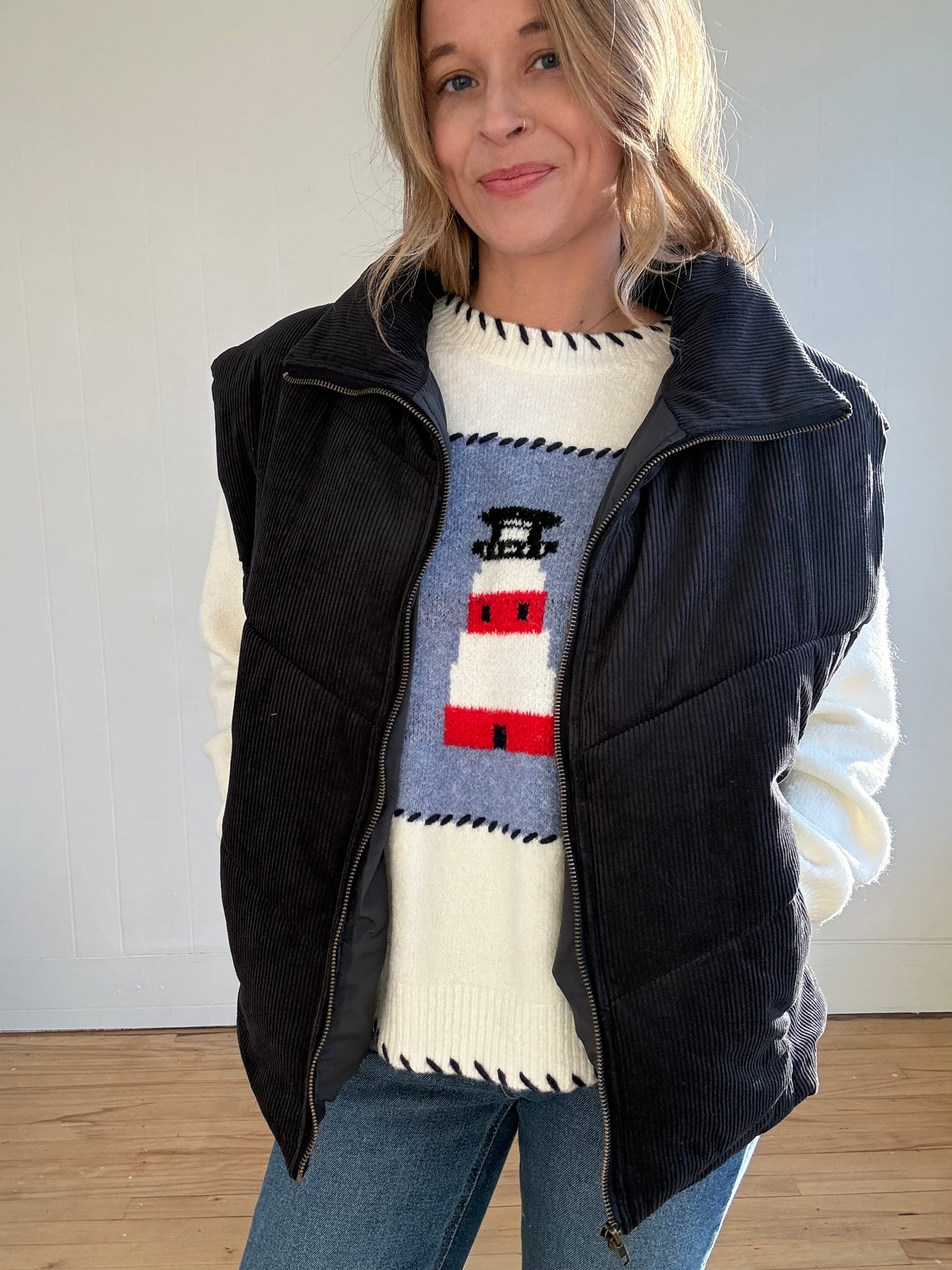 Corduroy Puff Vest (Charcoal)