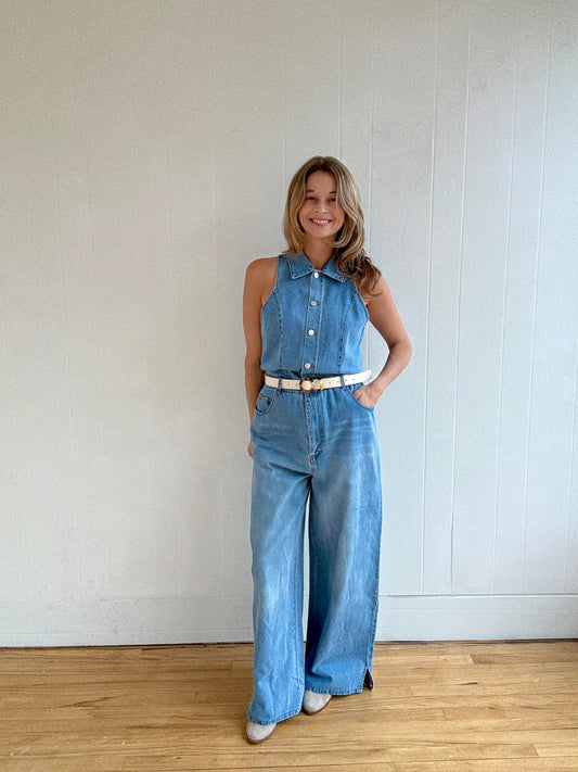 Iris Wide Leg Denim Jumpsuit
