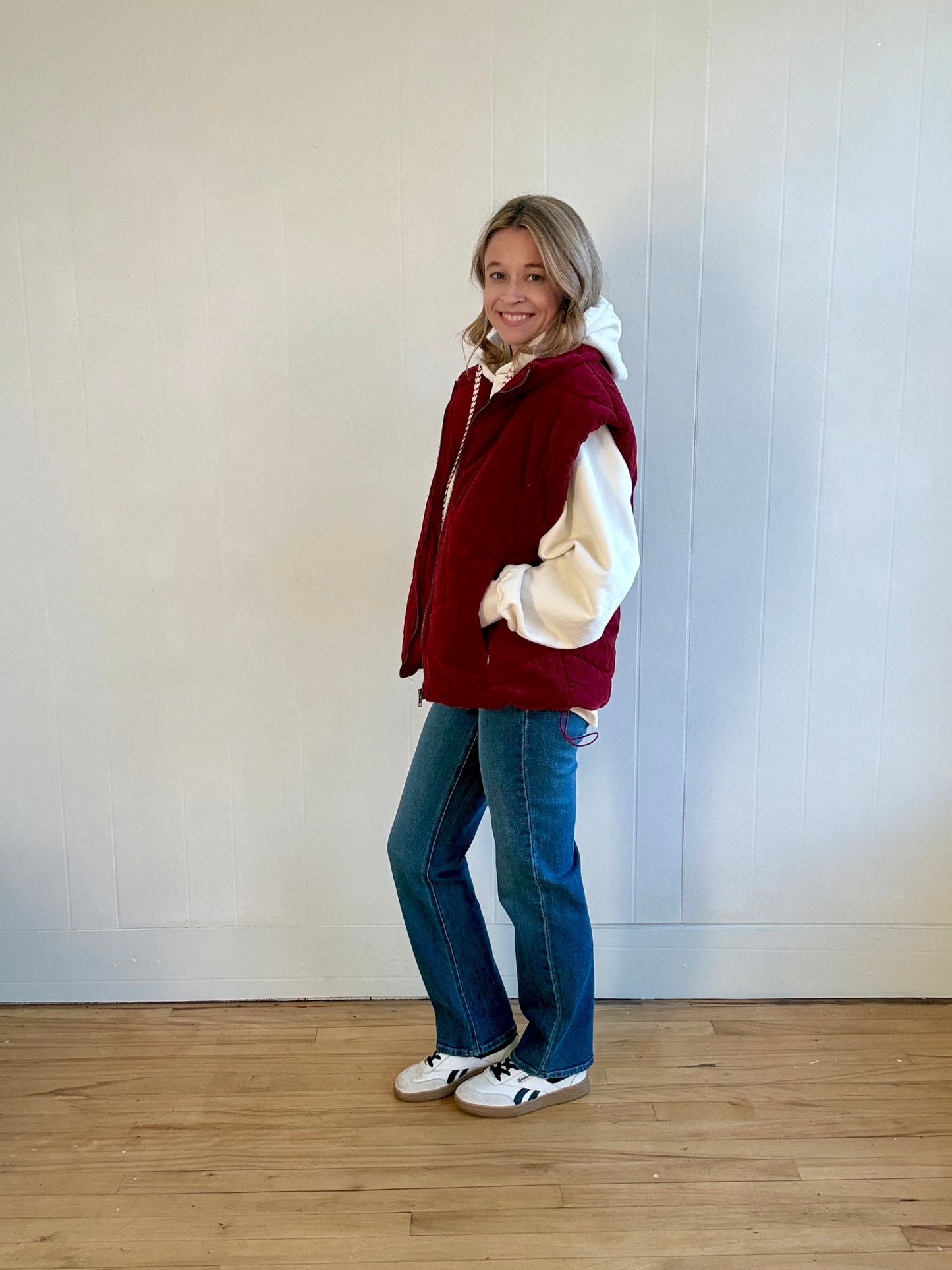 Corduroy Puff Vest (Wine)