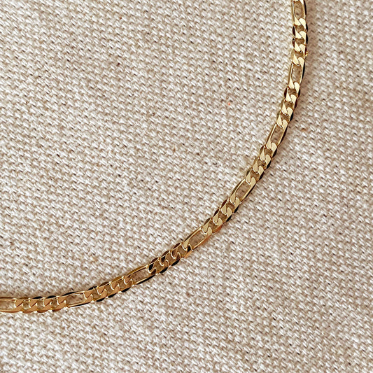 Flat Figaro Chain Anklet, 18k Gold Filled (9 inches with 2 inches extender)
