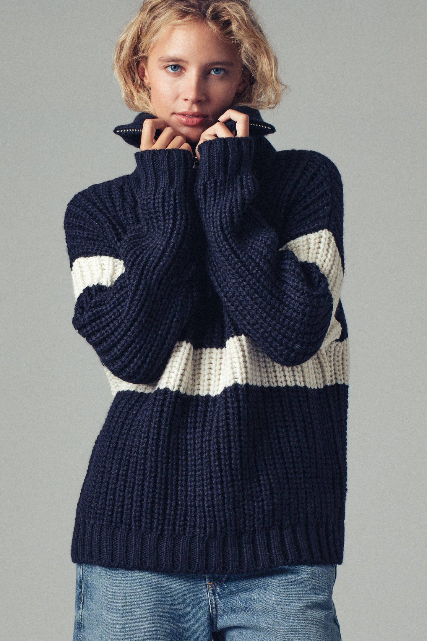 Maya Half-Zip Knit Sweater (Navy)