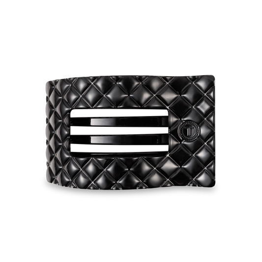 Flat Rectangle Hair Clip | Jet Black Quilted |Medium