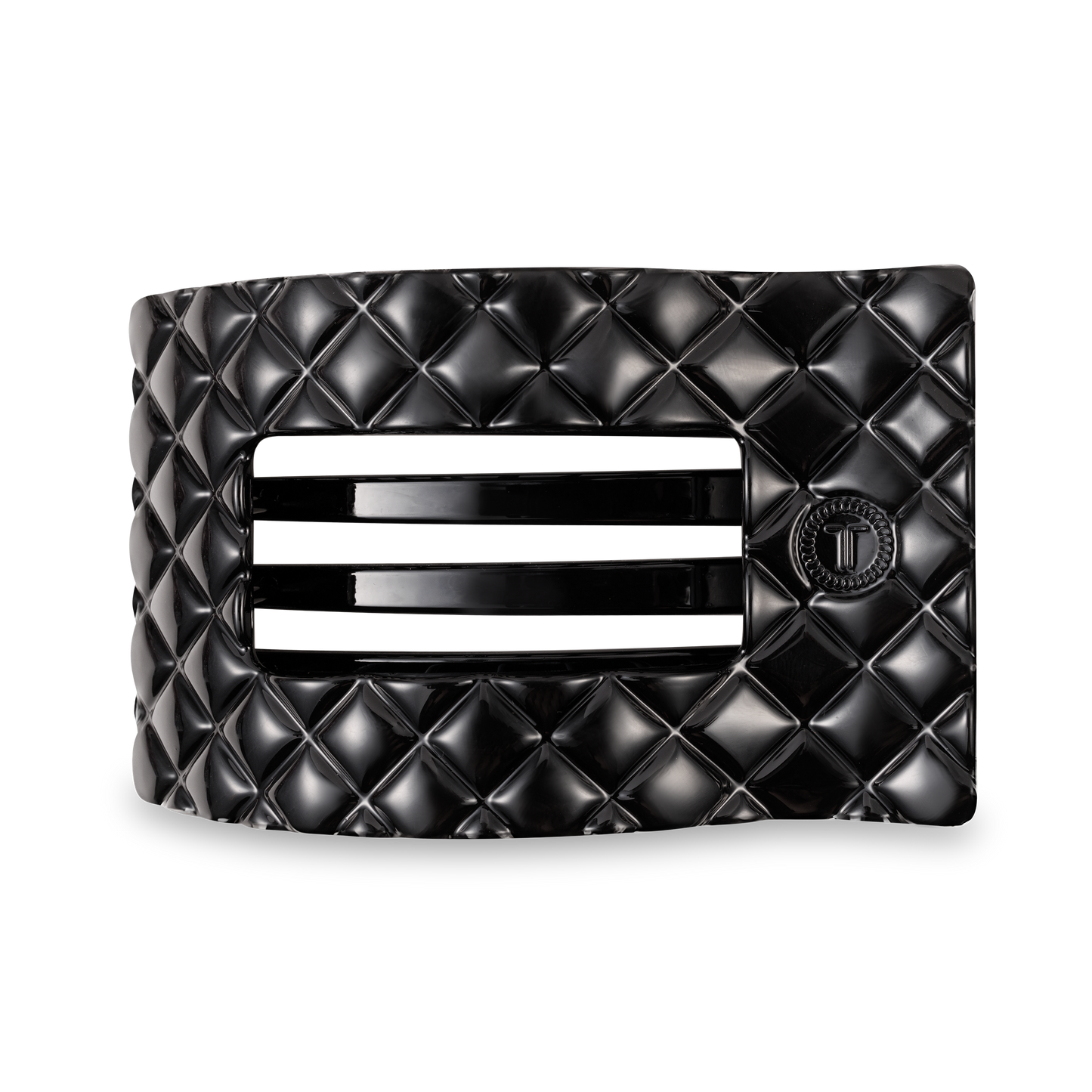 Flat Rectangle Hair Clip | Jet Black Quilted |Large