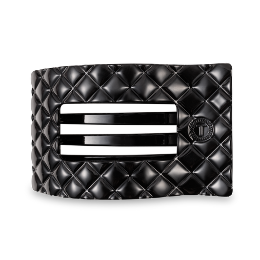 Flat Rectangle Hair Clip | Jet Black Quilted |Large