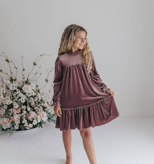 Dusty Rose Velvet Dress (Kids)