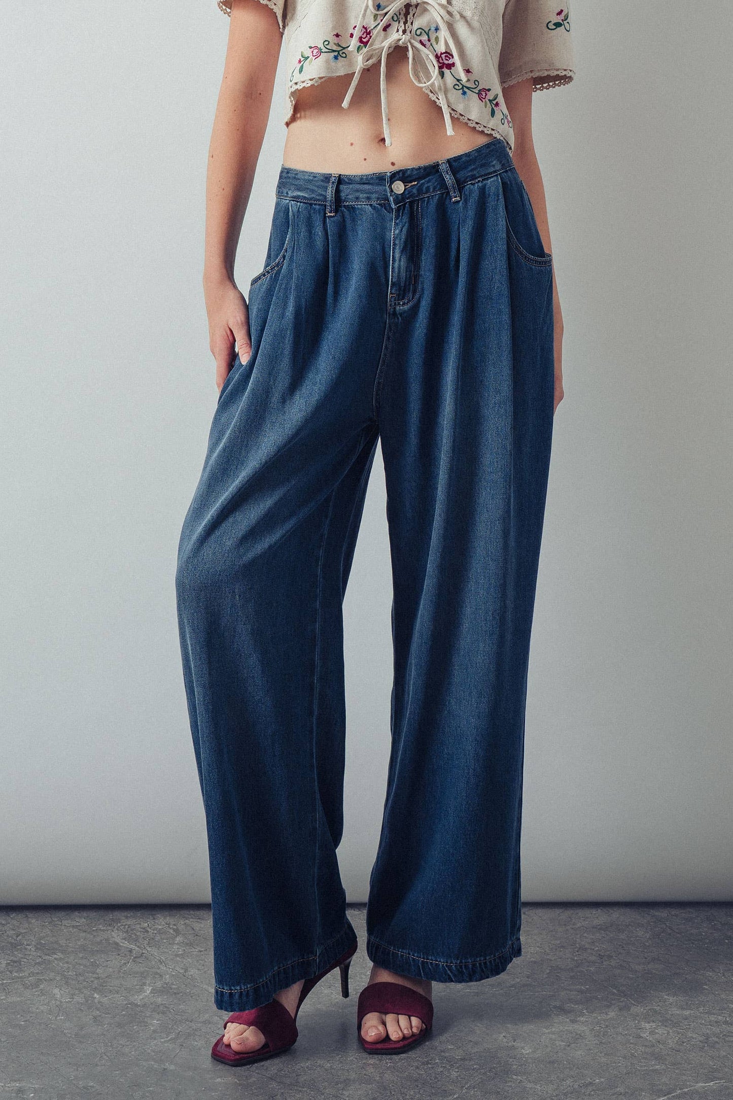 Dahlia Wide-Leg Denim Pants