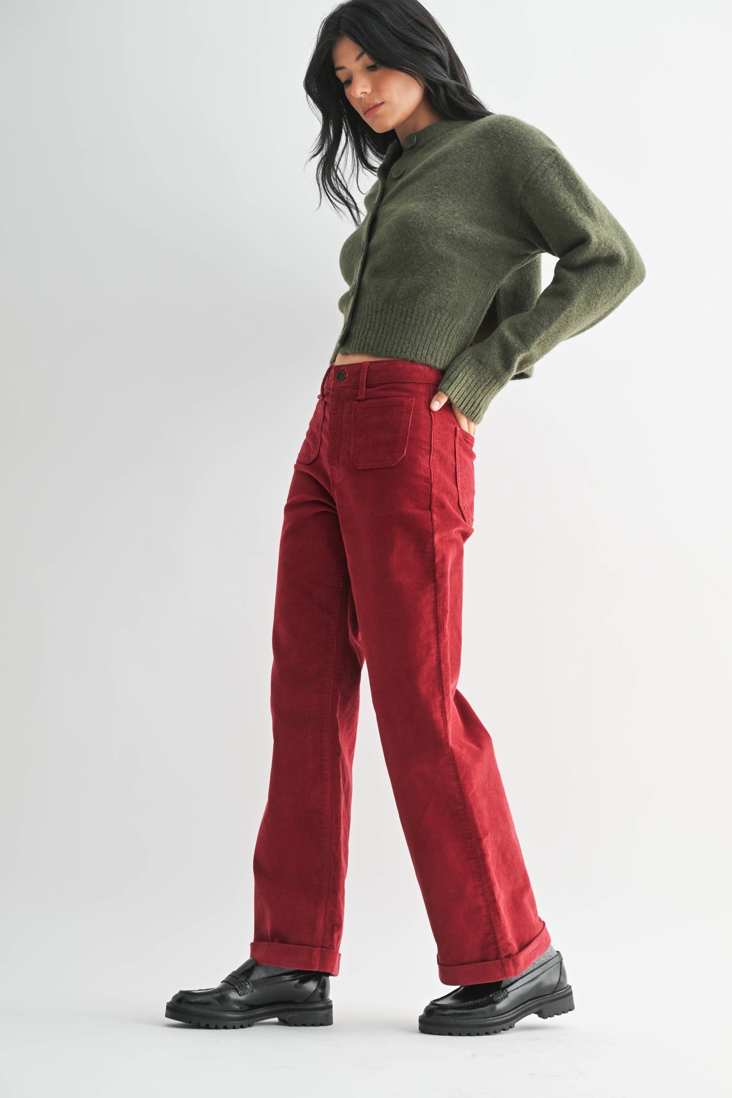 Crimson Corduroy Wide Leg Pant
