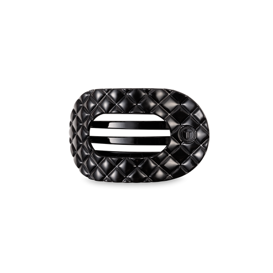 Flat Round Hair Clip | Jet Black Quilted |Small