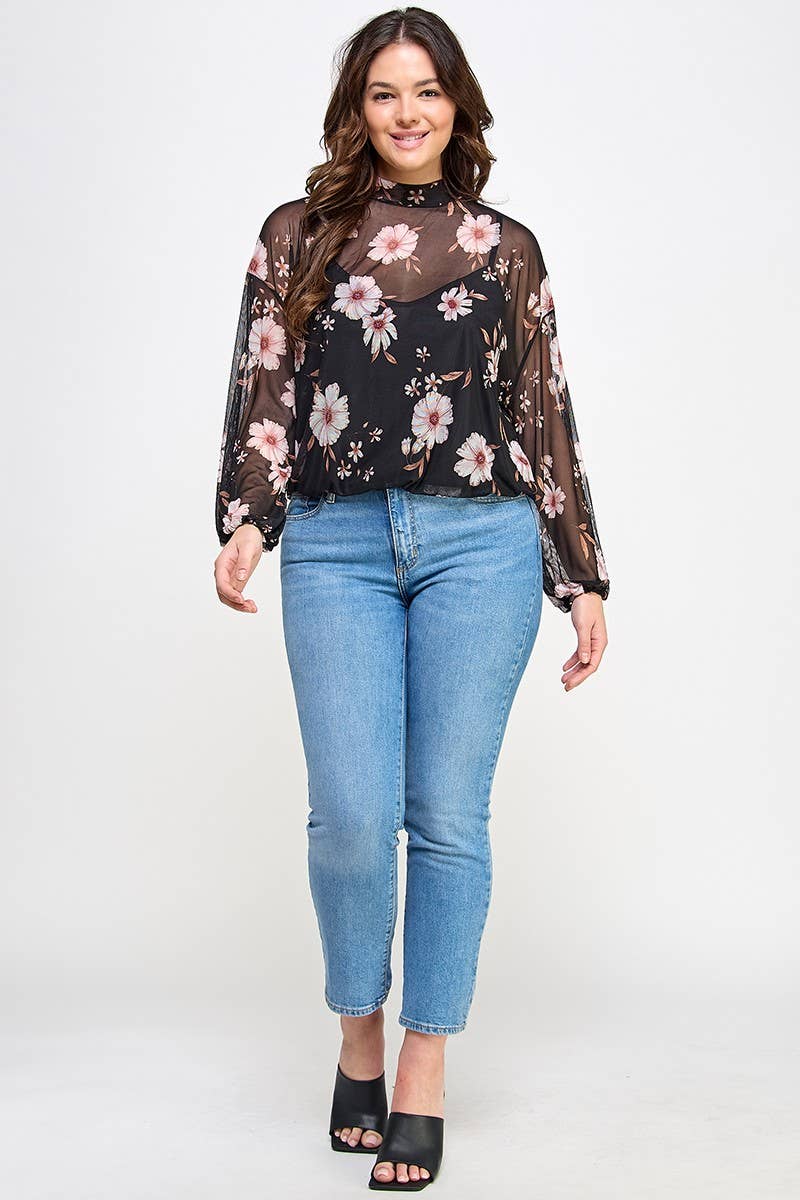 Mesh Floral Top with Cami (Plus)