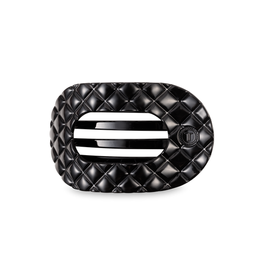 Flat Round Hair Clip | Jet Black Quilted |Medium
