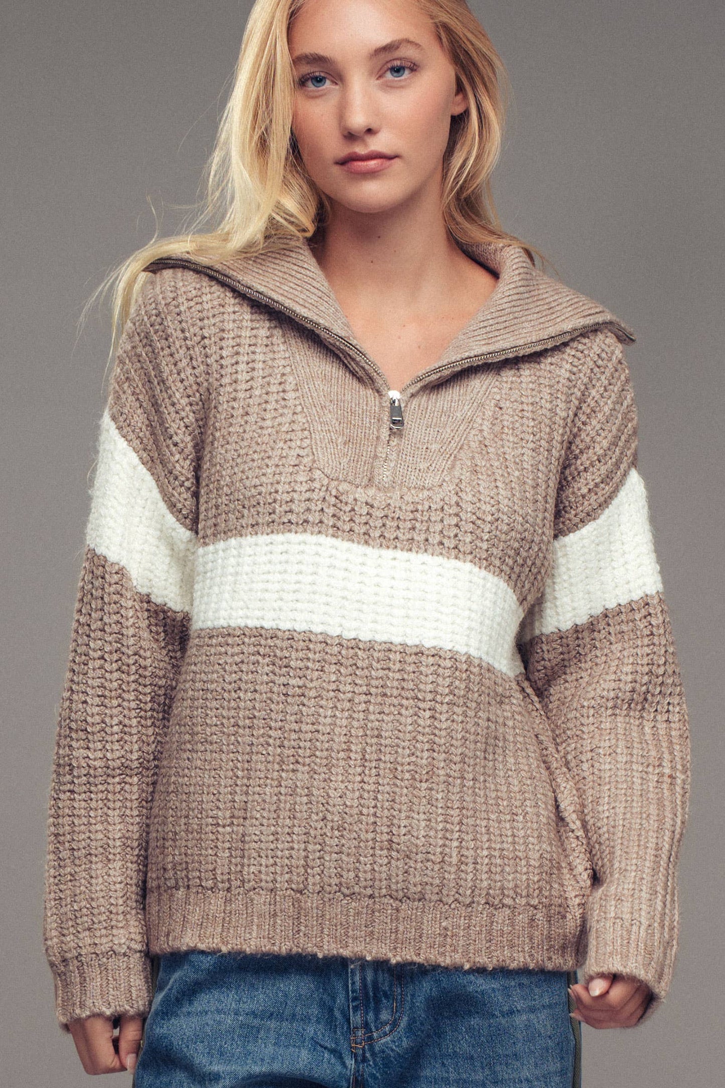 Maya Half-Zip Knit Sweater (Mocha)