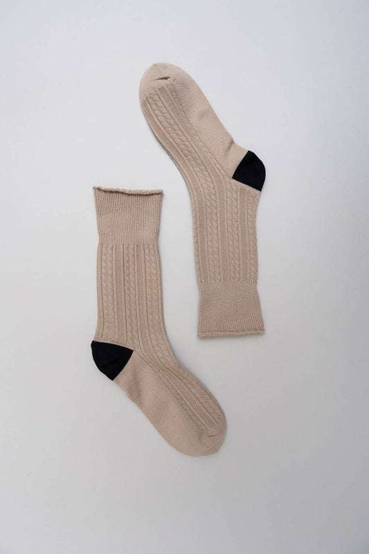 Scalloped Edge Socks: Taupe