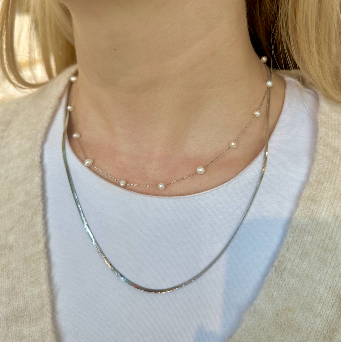 Micro Silver Herringbone Necklace