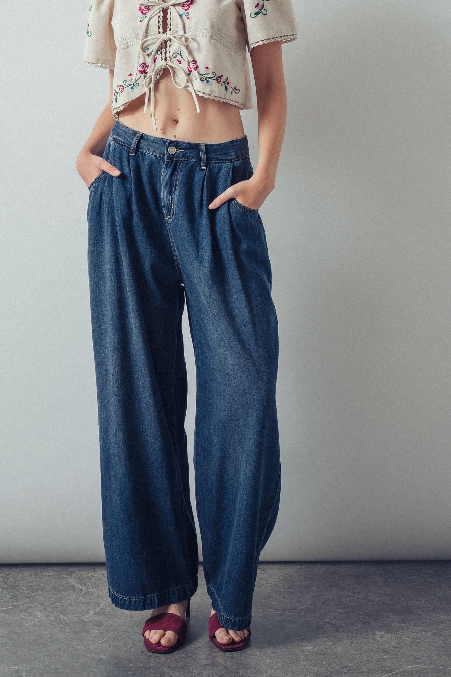 Dahlia Wide-Leg Denim Pants
