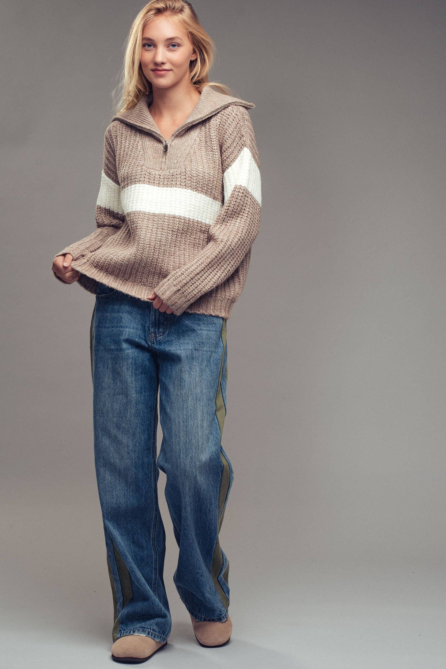 Maya Half-Zip Knit Sweater (Mocha)