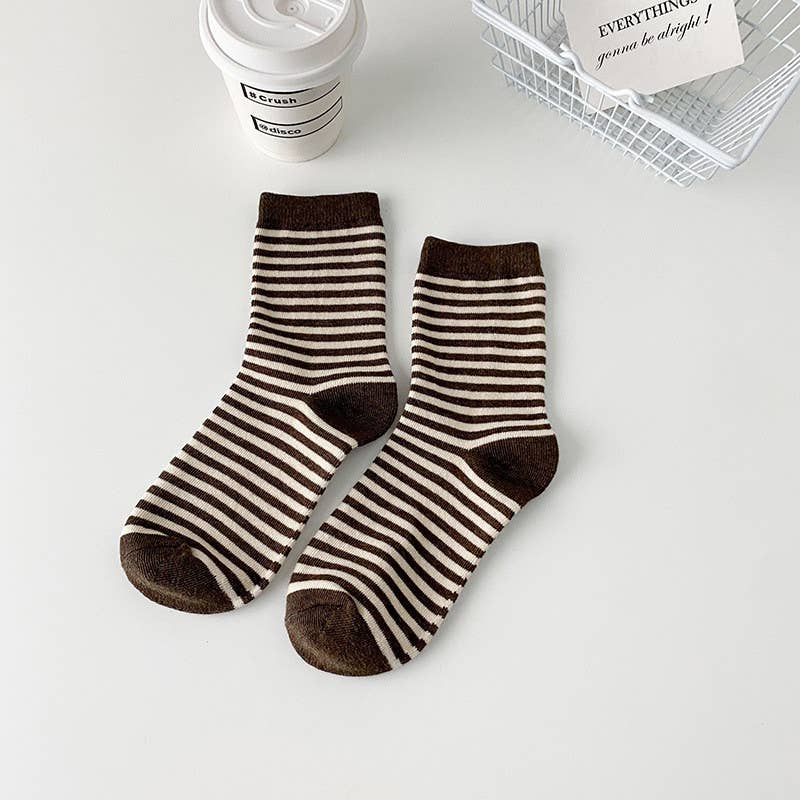 Zebra Stripe Socks - Knitted Cotton Crew Socks: Grey