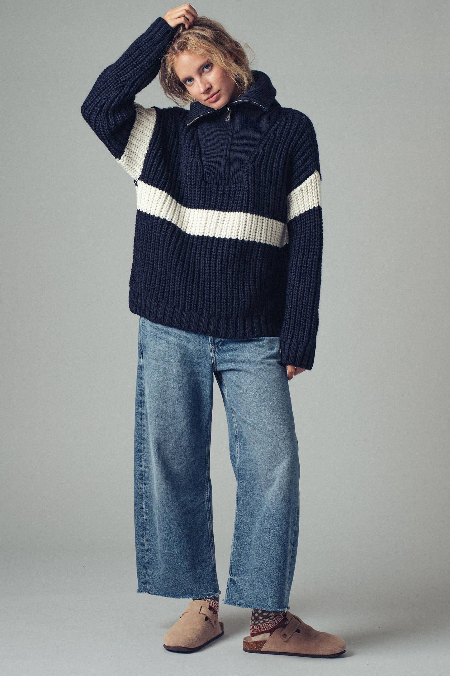 Maya Half-Zip Knit Sweater (Navy)