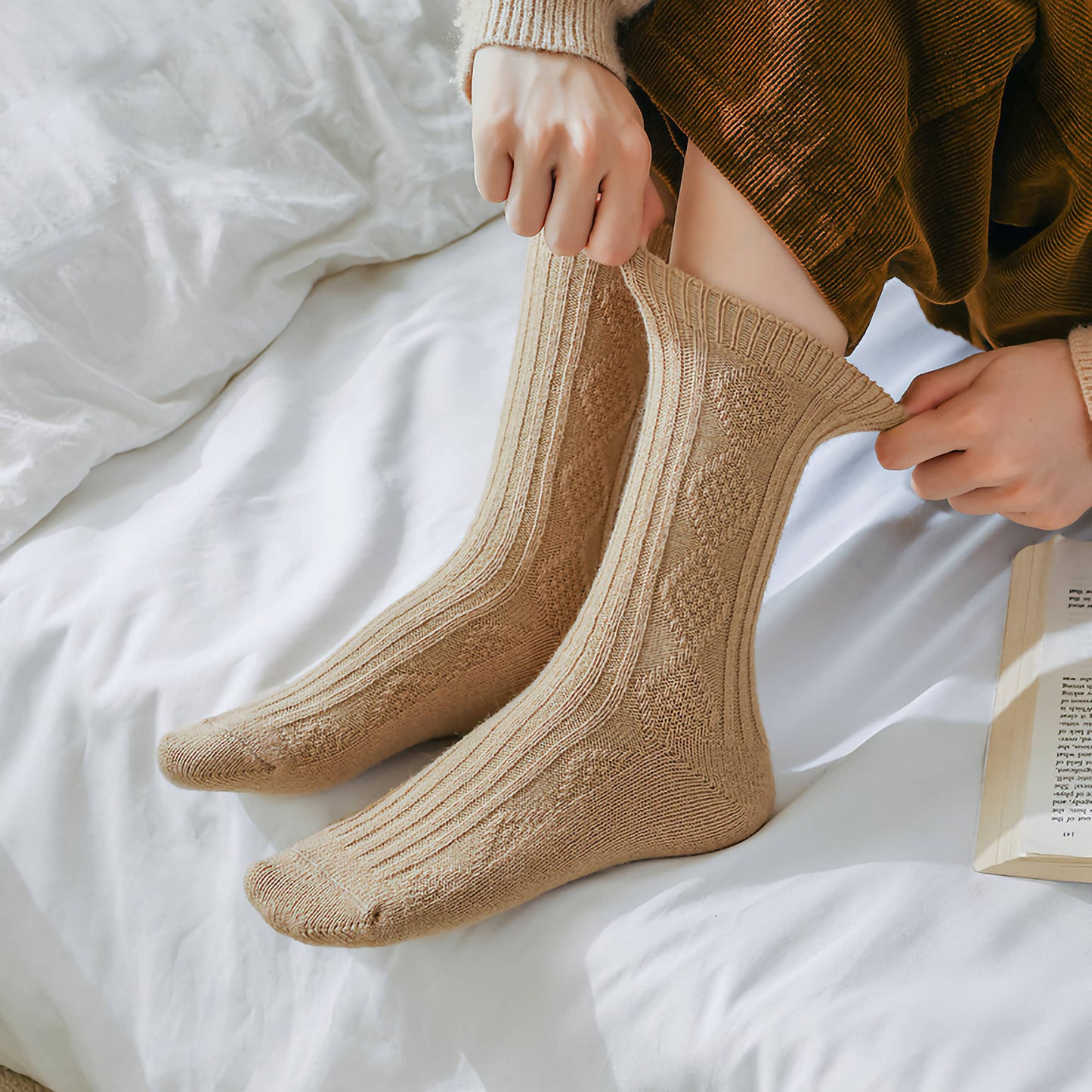 Warm Socks - Knitted Cashmere Crew Cozy Socks For Women: Brown