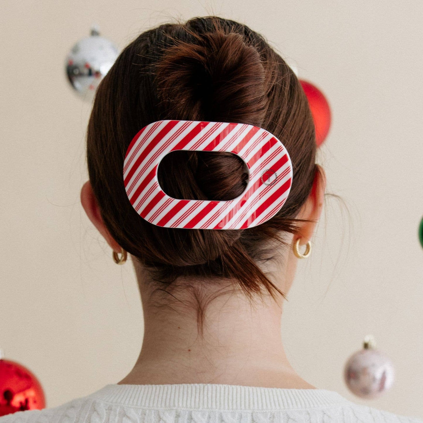 Flat Round Hair Clip | Candy Cane Crush | Large