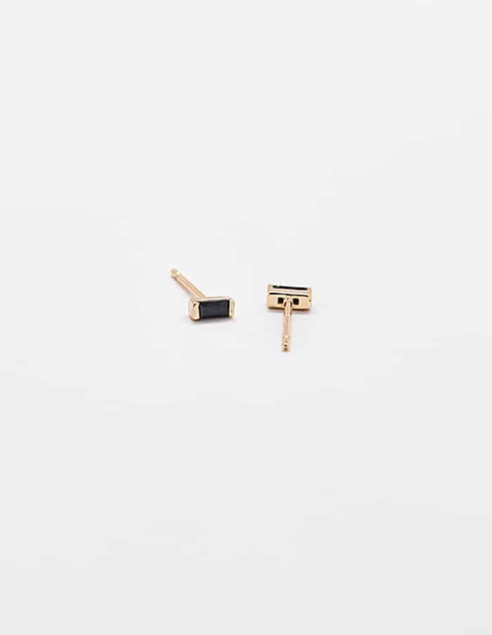 Mini Black Baguette Gold Studs