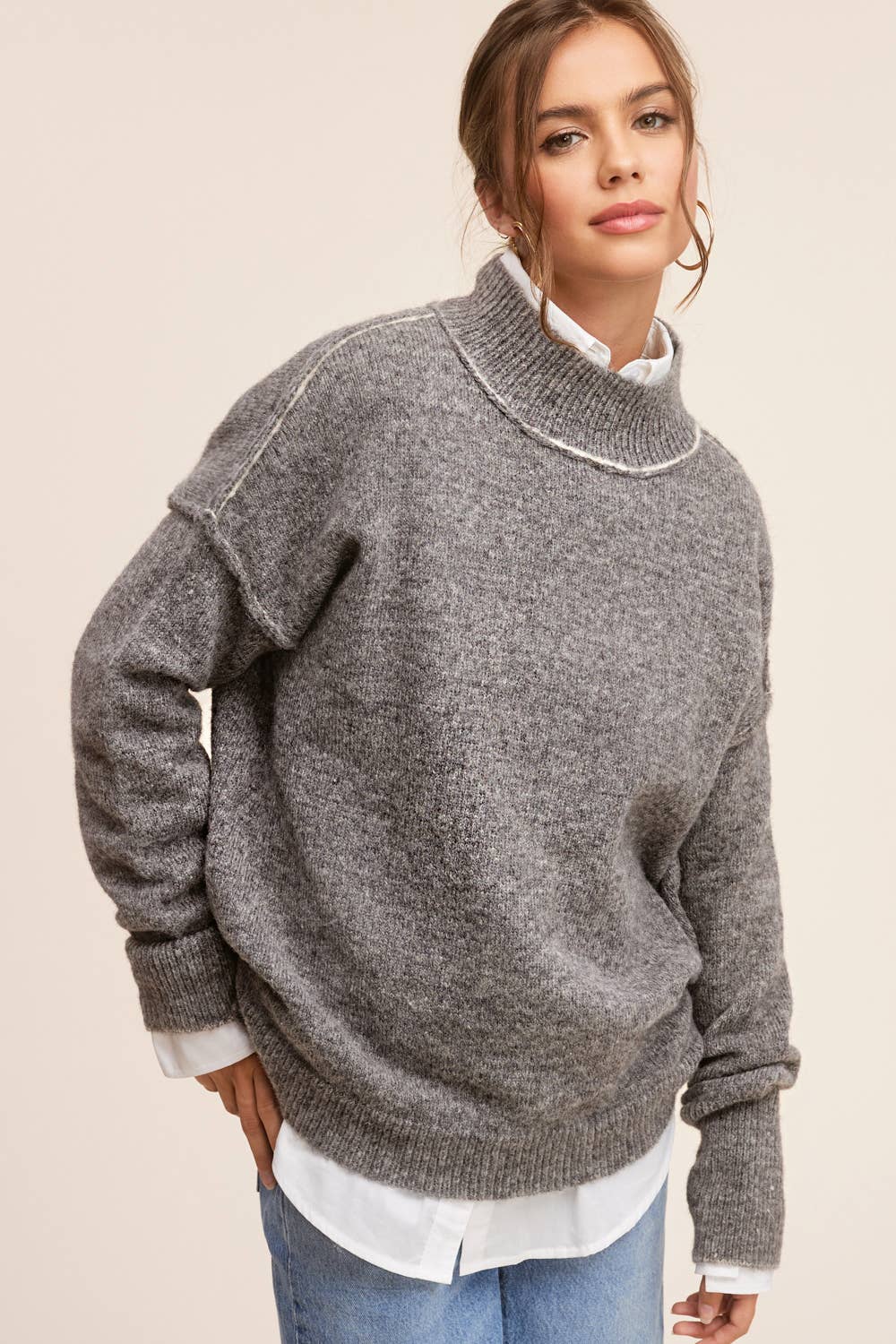 Hannah Mock Neck Sweater (Black Sesame)