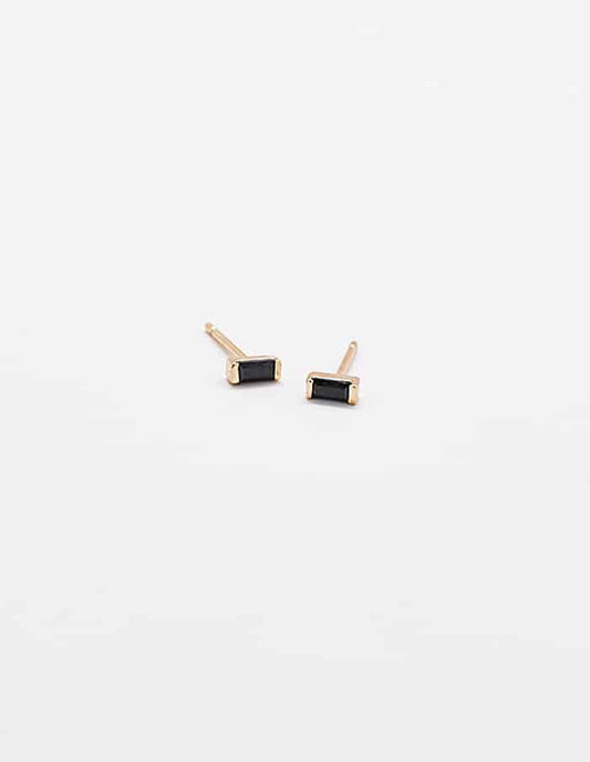 Mini Black Baguette Gold Studs